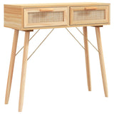 NNEVL Console Table Brown 80x30x75 cm Solid Wood Pine&Natural Rattan
