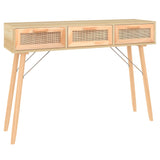 NNEVL Console Table Brown 105x30x75 cm Solid Wood Pine&Natural Rattan