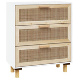 NNEVL Sideboard White 60x30x70 cm Solid Wood Pine and Natural Rattan