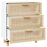 NNEVL Sideboard White 60x30x70 cm Solid Wood Pine and Natural Rattan
