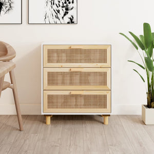 NNEVL Sideboard White 60x30x70 cm Solid Wood Pine and Natural Rattan