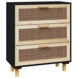 NNEVL Sideboard Black 60x30x70 cm Solid Wood Pine and Natural Rattan