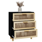 NNEVL Sideboard Black 60x30x70 cm Solid Wood Pine and Natural Rattan