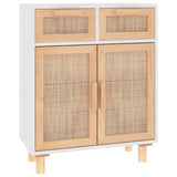 NNEVL Sideboard White 60x30x75 cm Solid Wood Pine and Natural Rattan