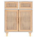 NNEVL Sideboard White 60x30x75 cm Solid Wood Pine and Natural Rattan