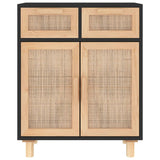 NNEVL Sideboard Black 60x30x75 cm Solid Wood Pine and Natural Rattan