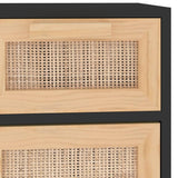 NNEVL Sideboard Black 60x30x75 cm Solid Wood Pine and Natural Rattan
