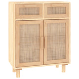 NNEVL Sideboard Brown 60x30x75 cm Solid Wood Pine and Natural Rattan