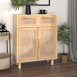 NNEVL Sideboard Brown 60x30x75 cm Solid Wood Pine and Natural Rattan