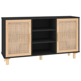 NNEVL Sideboard Black 105x30x60 cm Solid Wood Pine and Natural Rattan