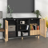 NNEVL Sideboard Black 105x30x60 cm Solid Wood Pine and Natural Rattan