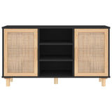 NNEVL Sideboard Black 105x30x60 cm Solid Wood Pine and Natural Rattan