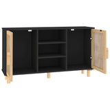 NNEVL Sideboard Black 105x30x60 cm Solid Wood Pine and Natural Rattan
