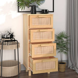 NNEVL Sideboard Brown 40x30x90 cm Solid Wood Pine and Natural Rattan