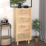 NNEVL Sideboard Brown 40x30x90 cm Solid Wood Pine and Natural Rattan