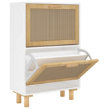 NNEVL Shoe Cabinet White 52x25x80 cm Engineered Wood and Natural Rattan