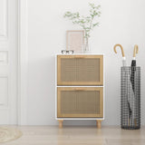 NNEVL Shoe Cabinet White 52x25x80 cm Engineered Wood and Natural Rattan
