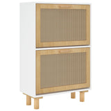 NNEVL Shoe Cabinet White 52x25x80 cm Engineered Wood and Natural Rattan