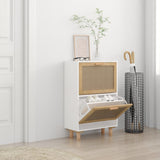NNEVL Shoe Cabinet White 52x25x80 cm Engineered Wood and Natural Rattan