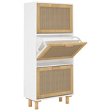 NNEVL Shoe Cabinet White 52x25x115 cm Engineered Wood and Natural Rattan