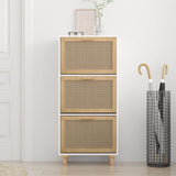 NNEVL Shoe Cabinet White 52x25x115 cm Engineered Wood and Natural Rattan
