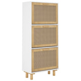 NNEVL Shoe Cabinet White 52x25x115 cm Engineered Wood and Natural Rattan
