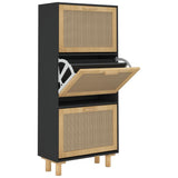 NNEVL Shoe Cabinet Black 52x25x115 cm Engineered Wood and Natural Rattan