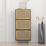 NNEVL Shoe Cabinet Black 52x25x115 cm Engineered Wood and Natural Rattan