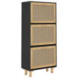 NNEVL Shoe Cabinet Black 52x25x115 cm Engineered Wood and Natural Rattan