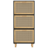NNEVL Shoe Cabinet Black 52x25x115 cm Engineered Wood and Natural Rattan