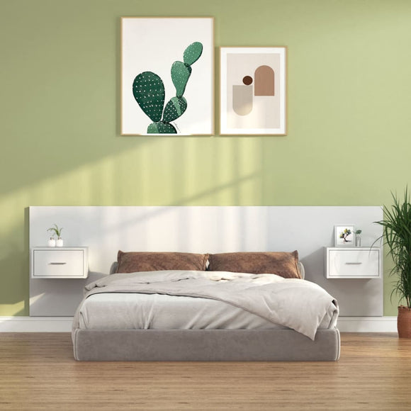 NNEVL Bed Headboard with Cabinets White Engineered Wood