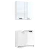 NNEVL 2 Piece Bathroom Cabinet Set High Gloss White Engineered Wood