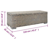 NNEVL Storage Box Grey 110 cm Natural Kubu Rattan & Solid Wood Mango
