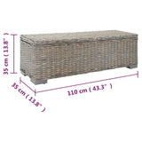 NNEVL Storage Box Grey 110 cm Natural Kubu Rattan & Solid Wood Mango