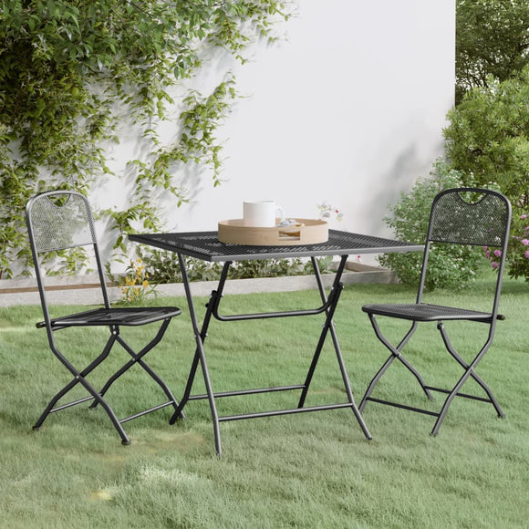 NNEVL 3 Piece Garden Dining Set Expanded Metal Mesh Anthracite