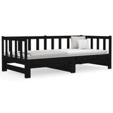 NNEVL Pull-out Day Bed Black 2x(92x187) cm Solid Wood Pine
