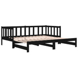 NNEVL Pull-out Day Bed Black 2x(92x187) cm Solid Wood Pine
