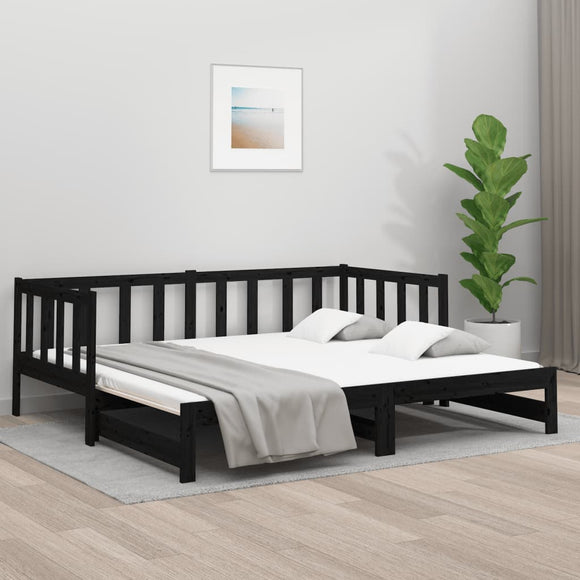 NNEVL Pull-out Day Bed Black 2x(92x187) cm Solid Wood Pine