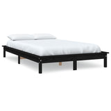 NNEVL Bed Frame Black 153x203 cm Solid Wood Pine Queen Size