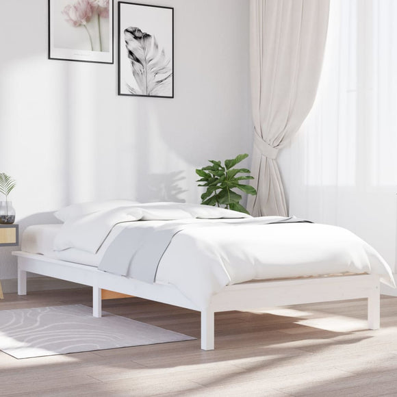 NNEVL Bed Frame White 92x187 cm Solid Wood Pine Single Bed Size