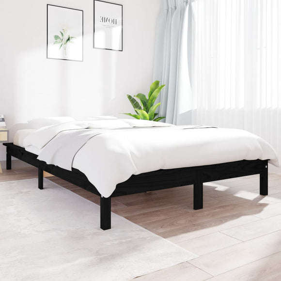 NNEVL Bed Frame Black 137x187 cm Solid Wood Pine Double Size