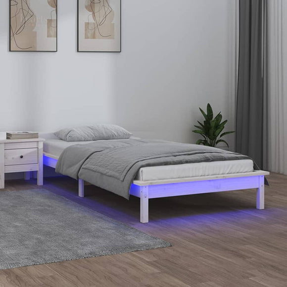 NNEVL LED Bed Frame White 92x187 cm Single Bed Size Solid Wood
