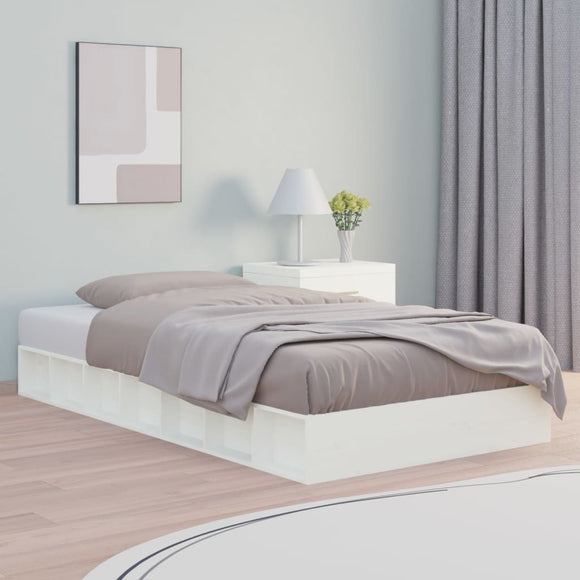NNEVL Bed Frame White 92x187 cm Single Bed Size Solid Wood
