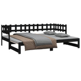 NNEVL Pull-out Day Bed Black 2x(90x190) cm Solid Wood Pine
