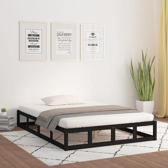 NNEVL Bed Frame Black 137x187 cm Double Size Solid Wood