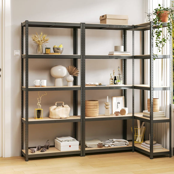 NNEVL 5-Layer Shelves 3 pcs Anthracite Steel and Engineered Wood