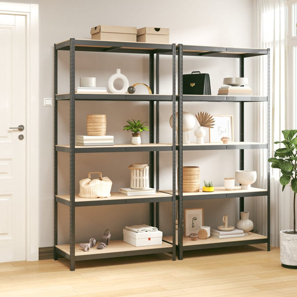 NNEVL 5-Layer Shelves 2 pcs Anthracite Steel and Engineered Wood