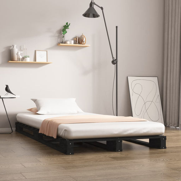 NNEVL Pallet Bed Black 100x200 cm Solid Wood Pine