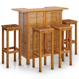 NNEVL 5 Piece Garden Bar Set Solid Wood Acacia