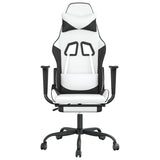 NNEVL Massage Gaming Chair with Footrest White&Black Faux Leather